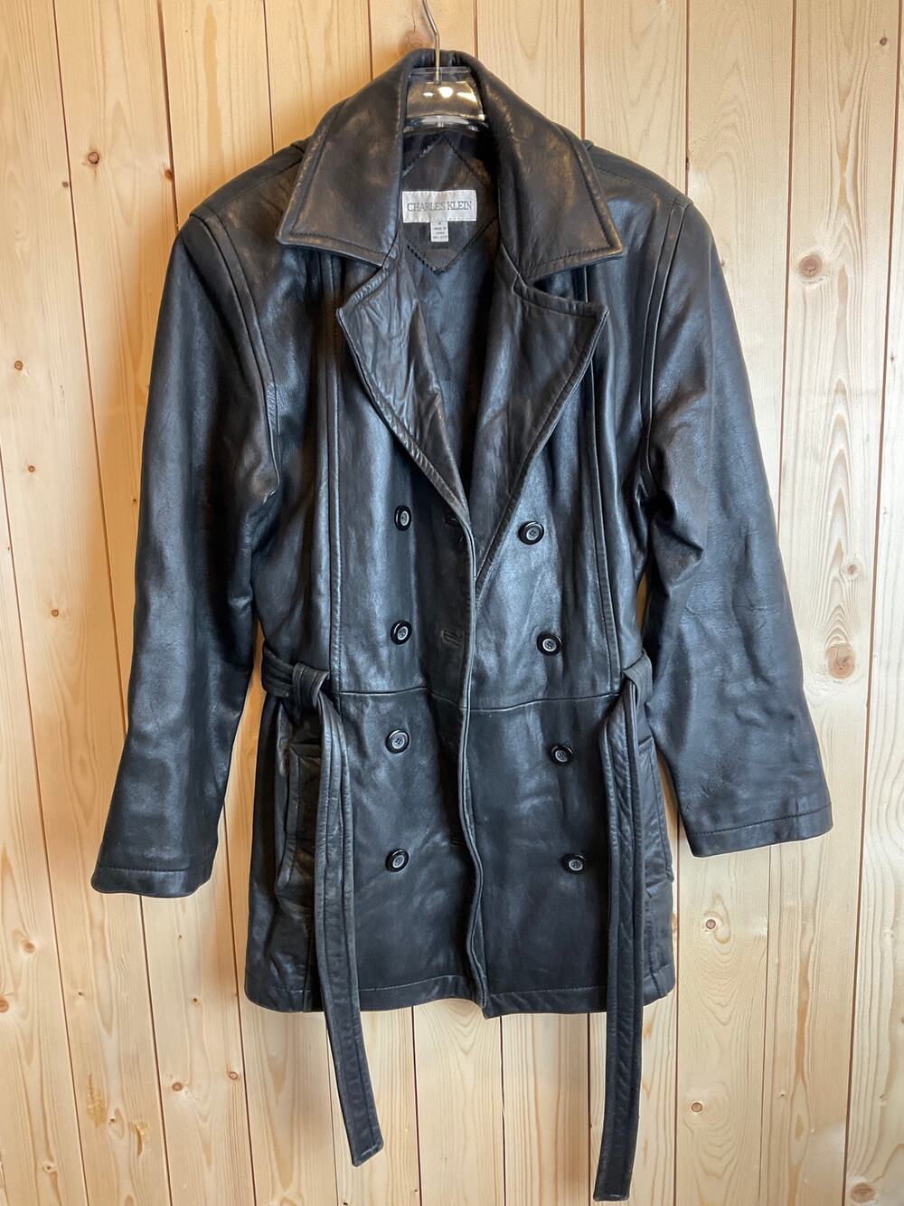 Charles Klein Genuine Leather Trench Coat, Black - Size M